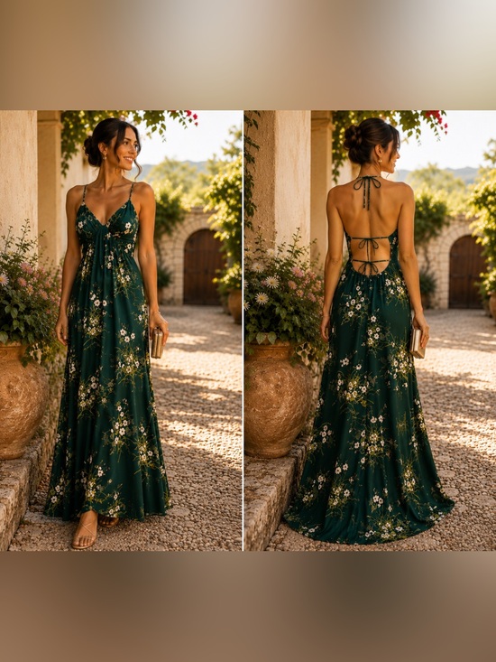Parthea Dresses & Skirts - Parthea Floral Satin Slip Maxi Dress M Lace Up Open Back Summer Wedding Guest